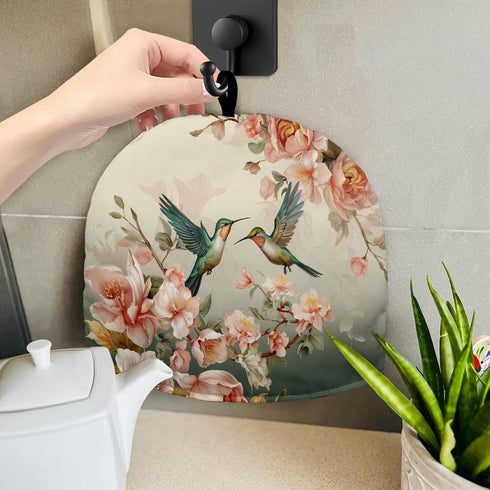 Hummingbird Flower Print Tea Cozy, Insulated Teapot Dust Cover, Durable Tea Kettle Protector for Home Decor