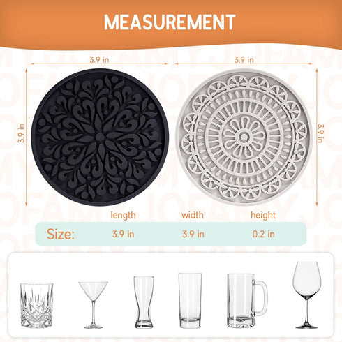 8 Pcs Boho Coasters for Drinks, Silicone Coasters with Holder, Boho Style Grooved Pattern, Tabletop Protection Coaster
