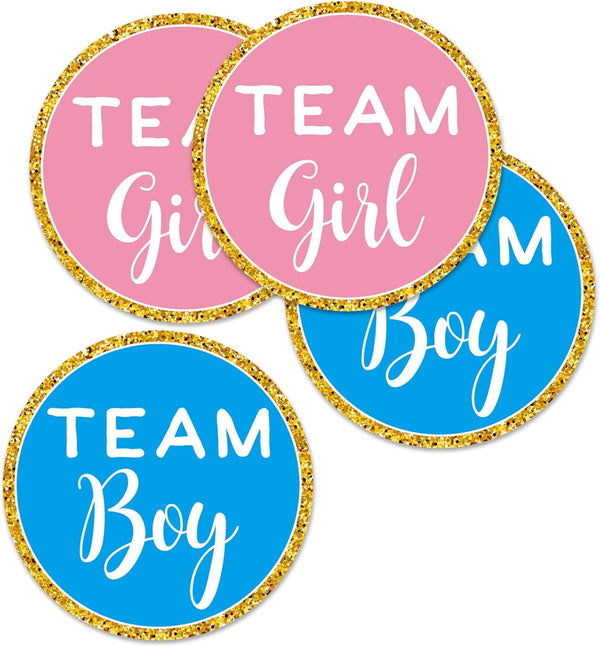Gold Gender Reveal Stickers, 80 Pack Team Boy and Team Girl Baby Shower Labels, 2 Inch