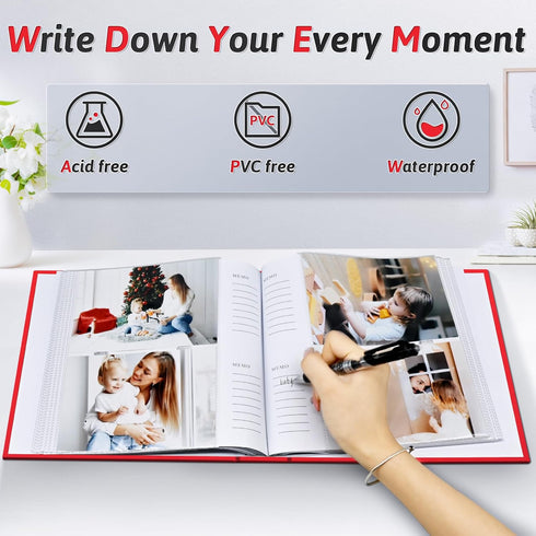 Photo Album 4x6, 200 Photos with Writing Space, Leather Cover Album with Display Window, Wedding Family Gift