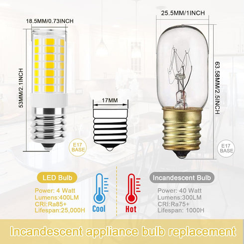 E17 LED Bulb Dimmable, 40W Incandescent Replacement, 4000K Natural White Microwave Light Bulbs for Stove Top, 2 Pack