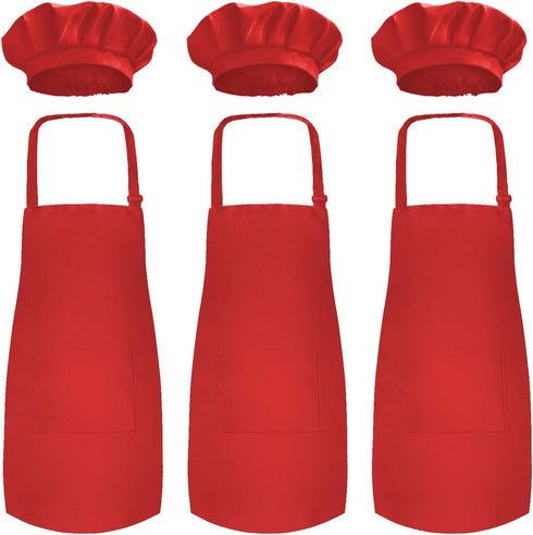 Novelty Place Kid's Apron with Chef Hat Set (3 Set) - Children’s Bib with Pocket for Cooking, Baking