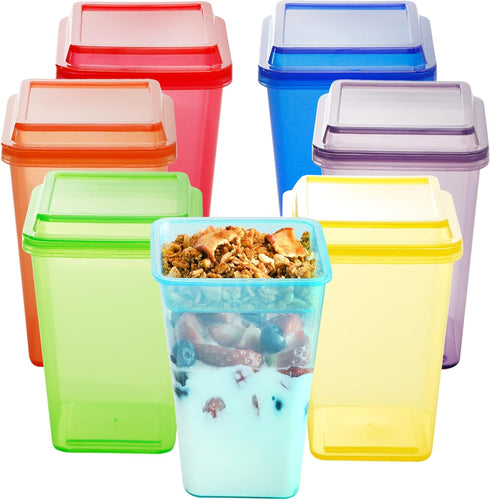 Youngever 7 Sets Plastic Parfait Cups with Lids and Inserts, Reusable Yogurt