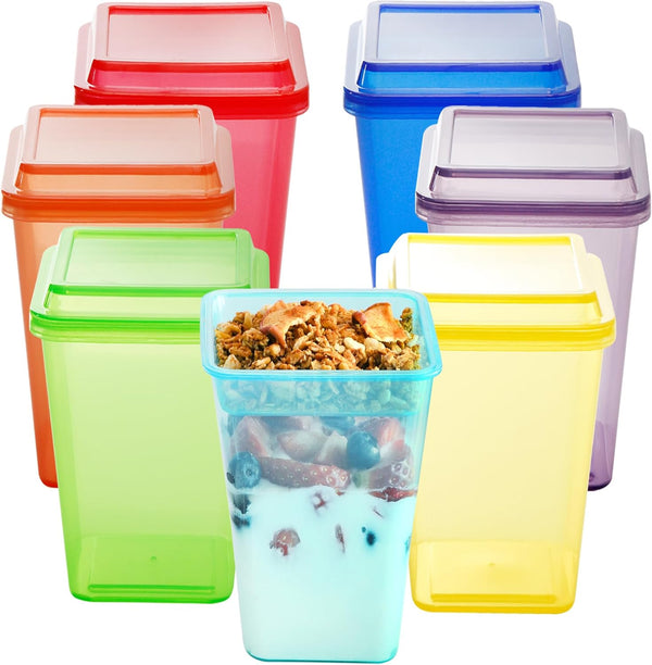 Youngever 7 Sets Plastic Parfait Cups with Lids and Inserts, Reusable Yogurt