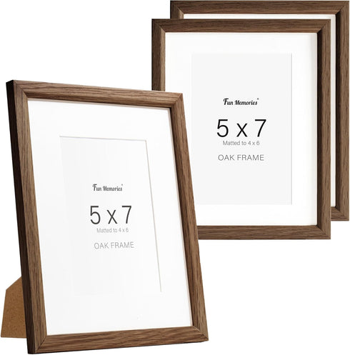 Fun Memories 5x7 Oak Picture Frame for Wall, 5x7 Frame with Matted
