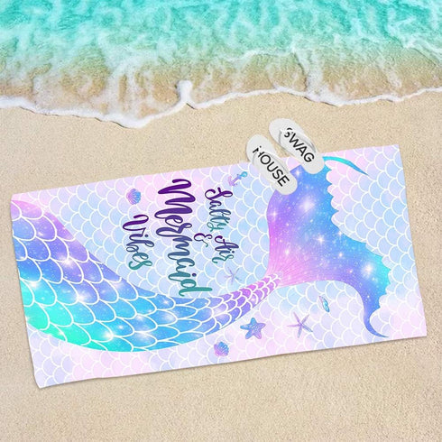 Bonsai Tree Mermaid Beach Towel, Cute Microfiber Bath Towel for Girls, Sand Free Quick Dry, 31" x 63"