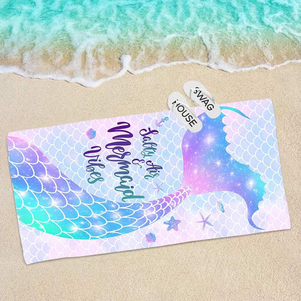 Bonsai Tree Mermaid Beach Towel, Cute Microfiber Bath Towel for Girls, Sand Free Quick Dry, 31" x 63"