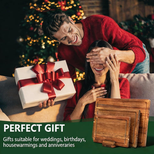 Set 3, (Set 3) Acacia Wood Cutting Boards for Kitchen of Chopping Board with Holder, with Deep Juice Groove Grip