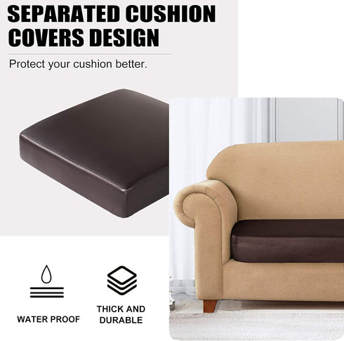 Faux Leather Waterproof Couch Cushion Covers, Elastic Sofa Slipcovers for Living Room, Chocolate (Chair Cushion)