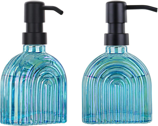 OCTMUSTARD 2 Pack Glass Soap Dispenser Bathroom, 9 Oz Kitchen Soap Dispenser, Refillable