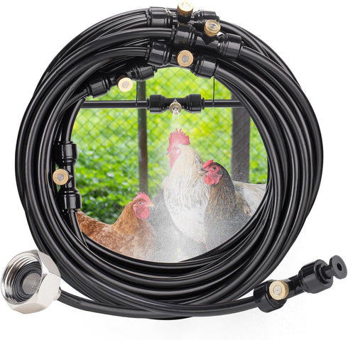 Pre-Assembled Chicken Coop Misting System for Cooling - Leak-Resistant Mist Hose Kit