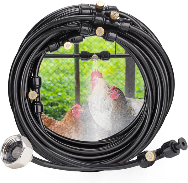 Pre-Assembled Chicken Coop Misting System for Cooling - Leak-Resistant Mist Hose Kit