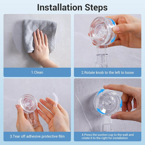 LUXEAR Suction Hooks, 2 Pack Removable & Reusable Shower Hooks for Towel Bathrobe Kitchen Storage