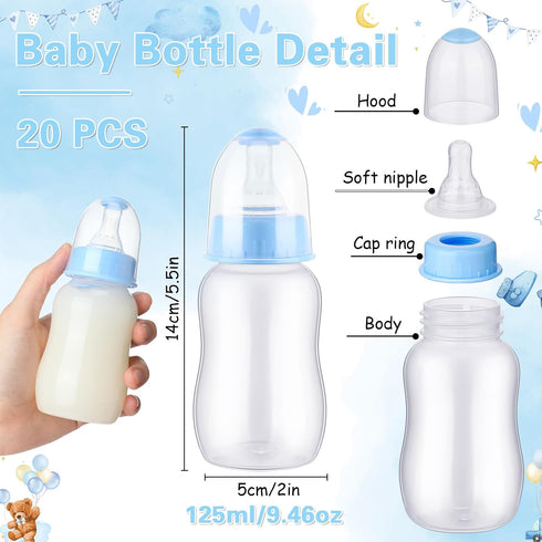 TrelaCo Baby Shower Game Sign, 20 Pcs Baby Bottles Shower Favor Set, Plastic Greenery Flowers Bear Gift for Gender