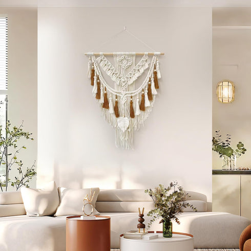 37.4 Lx27.5 lokeisna Macrame Wall Hanging, Woven Tapestry Beige & Dusty Rose Handmade Craft Macrame Wall Room Decor