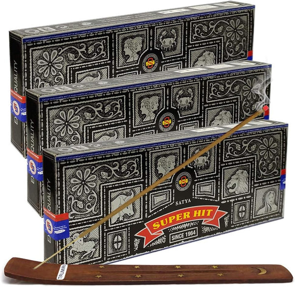 Super Hit Incense Sticks 100g and Holder Bundle - Pack of 3 (Approx 300 Sticks)