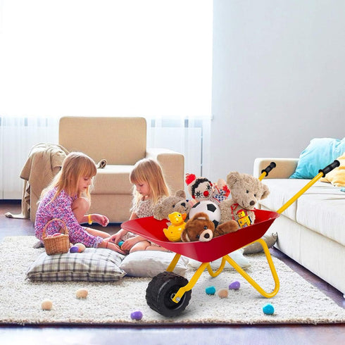 Wheelbarrow, Costzon Kids Metal Construction Toys Kart, Child Wheel Barrel w/Non-Slip Handle, Wearable Wheels, Yard