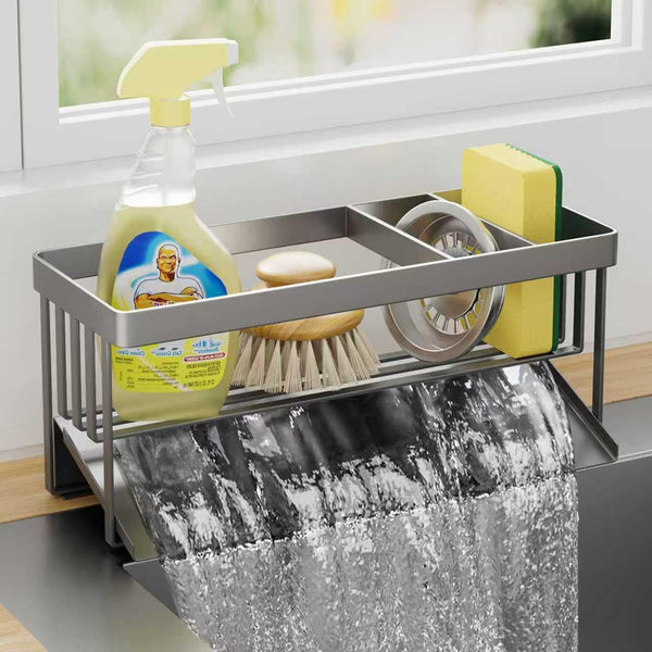 Valdama Kitchen Sink Caddy Organzier with Sponge Holder and Removable Drip Tray for