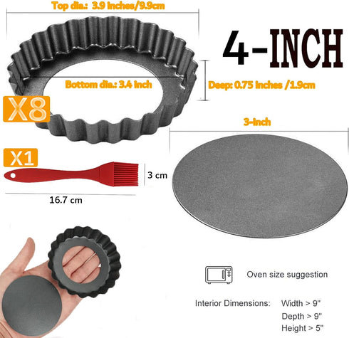 DATANYA 8 Pack Mini Tart Pans, 4 Inch Nonstick Round Quiche Pan with Removable Bottom for Dessert Baking