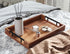 Handles,15x10in Fibogollo Acacia Wood Serving Tray with Metal Ottoman Decorative Trays Platter for Coffee Table,Living
