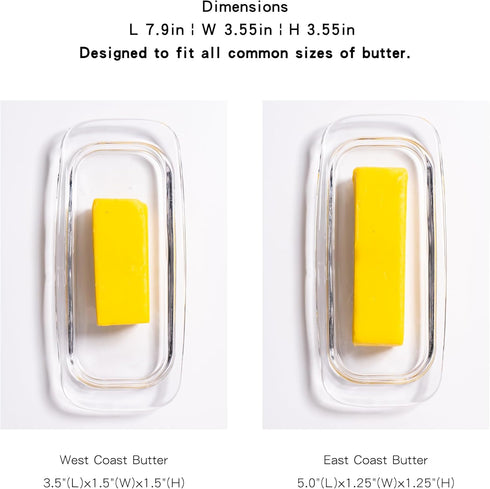 Countertop Glass Butter Dish with Cover, Clear Crystal Butter Holder Tray with Lid for Refrigerator