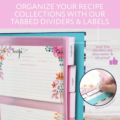 LotFancy 15 Recipe Card Protectors and 5 Dividers, 18 Labels, Recipe Binder Refills, and Tabbed Dividers