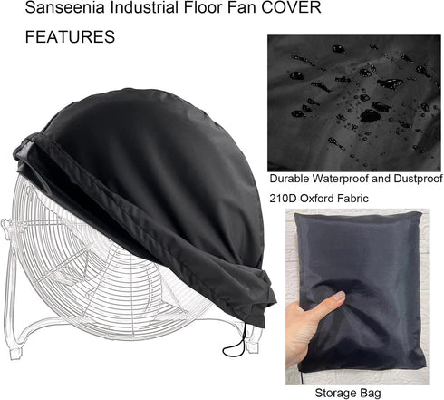Waterproof & Dustproof Industrial Floor Fan Cover for Most 18" 20" High Velocity Electric Shop and Home Fans