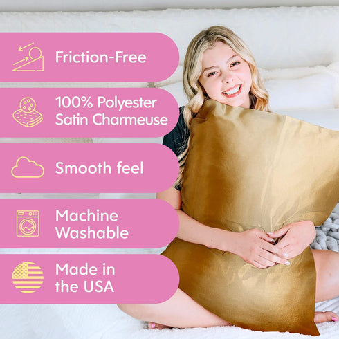 Morning Glamour Satin Pillowcases for Hair & Skin, Standard/Queen Size Set of 2, Gold, 20”x26”
