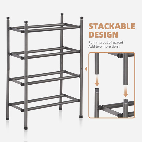 8 Closet, 2 STORAGE MANIAC Expandable Shoe Rack, Pairs Stackable Small Shoe Rack, Metal Adjustable Shoes Organizer