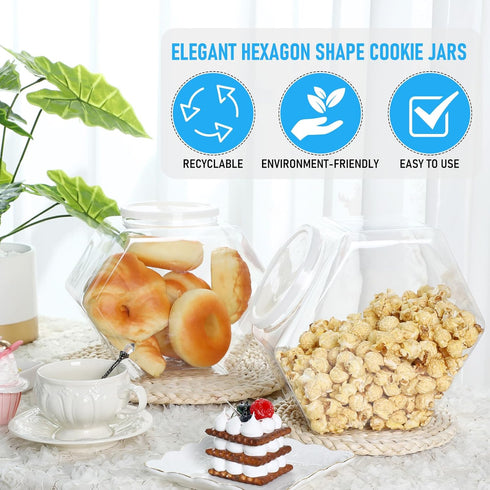 Uiifan Hexagonal Plastic Candy Jar with Lid, Clear Cookie Jar for Snacks, Cookies, Craft Supplies, Coffee Pod, Laundry