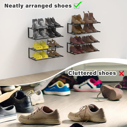 1 Pack, 25.9 Inch 6 Wall Mounted Shoe Organizer Wall Mounted Shoe Rack Holds Pairs, Space Saving Metal Wall Shoe Rack