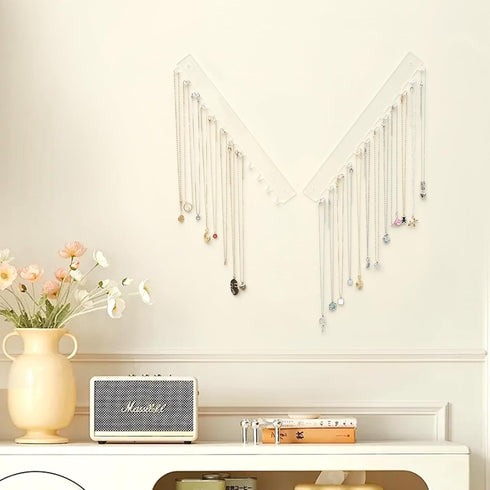 Acrylic Necklace Holder 2 Pack, Wall Mounted Jewelry Organizer with 12 Hooks for Necklaces, Bracelets, Rings