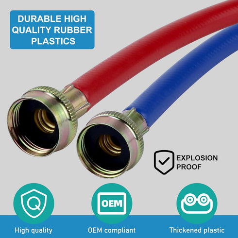 10FT Rubber Washing Machine Hoses - Washer and Dryer Hose 3/4 Connection Supply Lines for Hot and Cold Water (2 Packs)