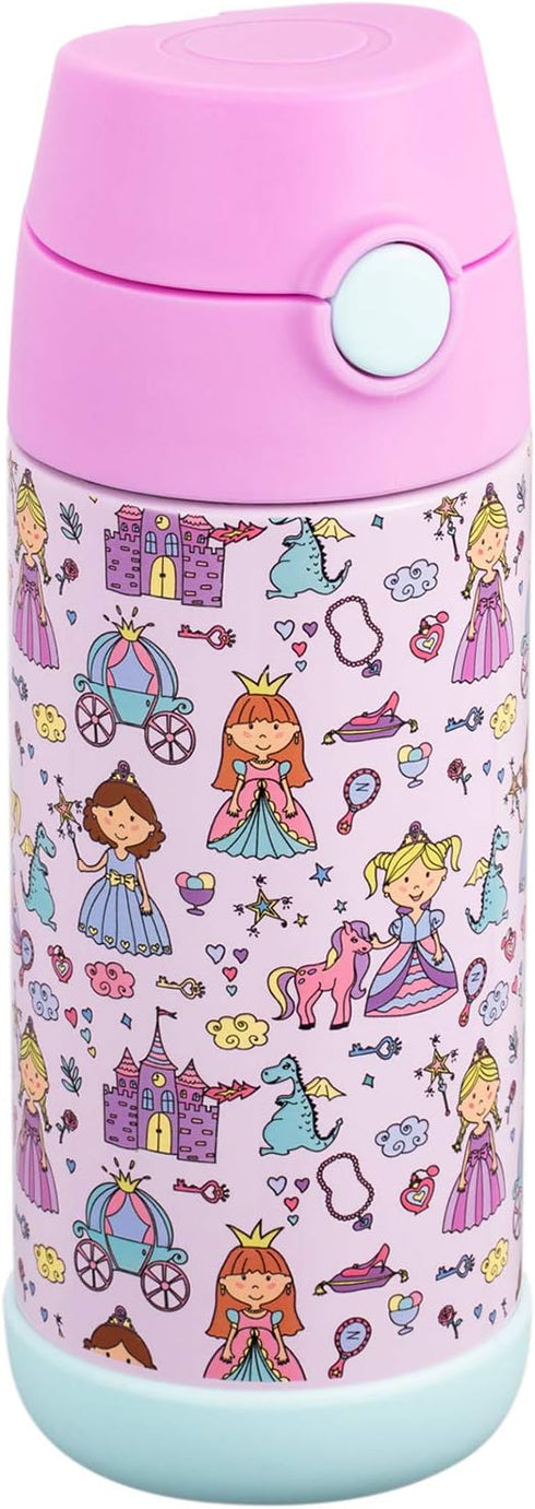 Snug Insulated Kids Water Bottle with Straw & Spout, Double-Wall Stainless Steel, 12oz, Princess Design