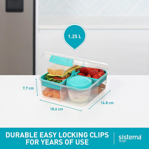 Sistema To Go Collection Bento Box Cube Plastic Lunch and Food Storage Container, 5.3 Cup, Multi-Compartment, Color
