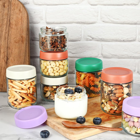 9oz 16oz 6Pack(Red, Hoa Kinh Overnight Oats Jars with Lids, & Leak Proof Small Jars for Overnight Oats, Cereal, Clear