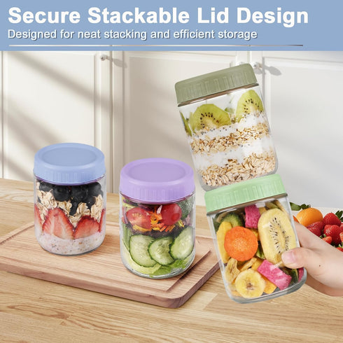 16oz 6 Pack Overnight Oats Containers with Lids, Wide Mouth Mason Jars with Lids, Glass Jars with Airtight lid for Chia