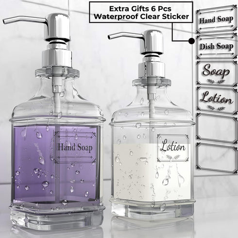 GLADPURE Soap Dispenser - 2 Pack, 18 Oz Antique Design Thick Glass Hand Soap Dispensers with 304 Stainless Steel Pump