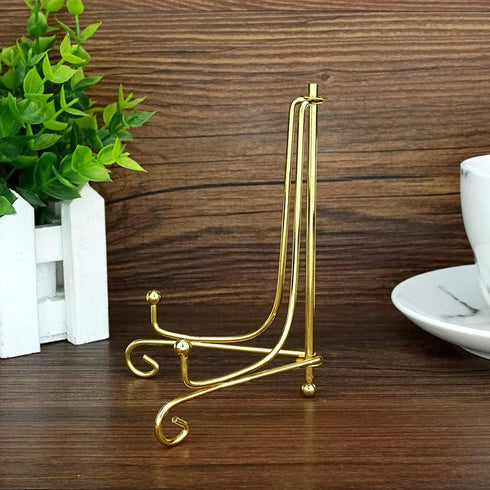Artliving 2 Pack 5 Inch Iron Display Stand, Gold Easel for Photos, Cookbooks, Decorative Plates, Tablets, and Art