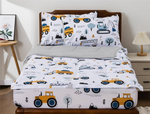 3pcs Sets Set Set Meeting Story Kids Comforter Zipper Bedding for Boys,Twin Kid Bedding Car Comforter Construction