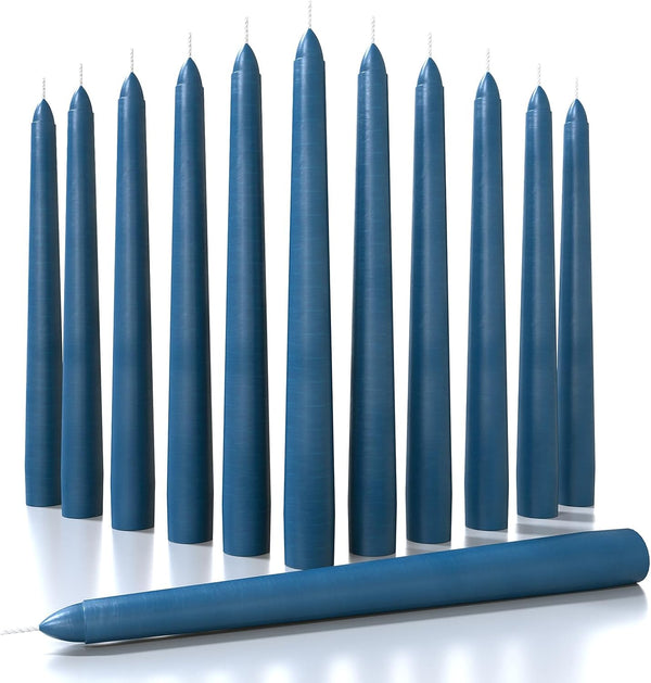 CANDWAX 8 inch Dark Blue Tapered Candles - Set of 12 Dripless Dinner Candles