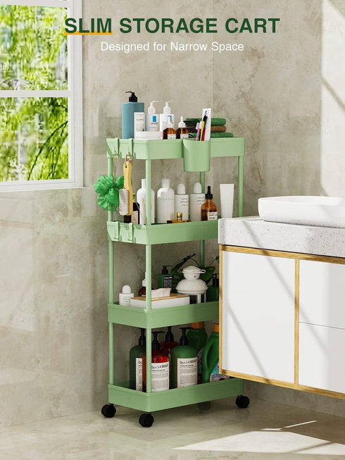 4 Spaces7.1" LEHOM Slim Rolling Storage Cart - Tiers Bathroom Organizer Utility Cart Slide Out Storage Shelves Mobile