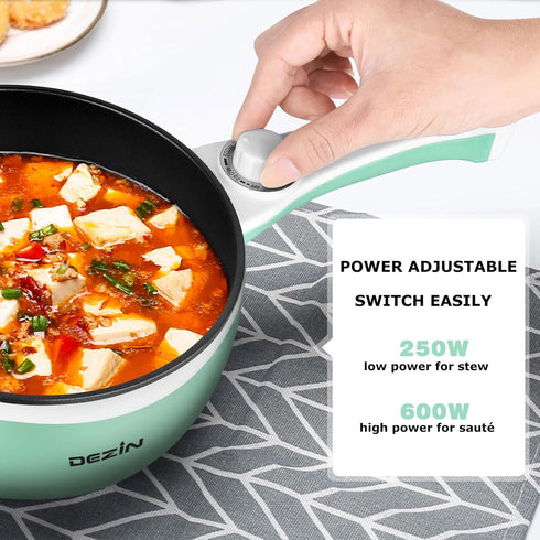 Dezin Hot Pot Electric Upgraded, Non-Stick Sauté Pan, 1.5L Mini Portable Hot Pot for Steak, Egg, Fried Rice