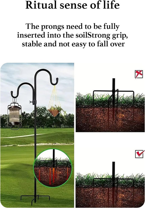 Vbvbip 65" Duty Wrought Iron Shepherd Hook for Outdoor Garden, Tall Double Hooks Stand for Bird Feeder & Hanging
