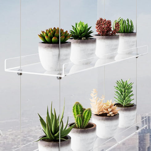OtNiap 3-Tier 16In, Clear Hanging Window Plant Shelves Height Adjustable Acrylic , Indoor Windows Wall Hanging Plant