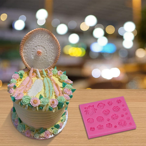 SIENON 33 Cavity Silicone Molds for Rose Flowers and Leaves, Fondant Candy, Cupcake Toppers, Wedding Cake Decoration