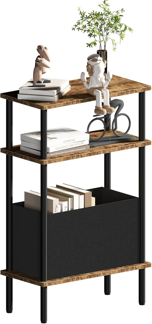Newmics Narrow Side Table with Fabric Basket, End Table for Small Spaces, Slim