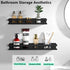 Floating Shelves Wall Mounted, Rustproof Stainless Steel Bathroom Shelf, Black Nail-Free Kitchen Spice Rack, Adhesive
