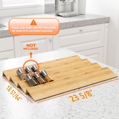 Mat,4 2 Set 12''to 24'',Hold 48 Kitchen,Cabinet,Drawers,Countertop AMBIRD Bamboo Spice Drawer Organizer with Non-slip