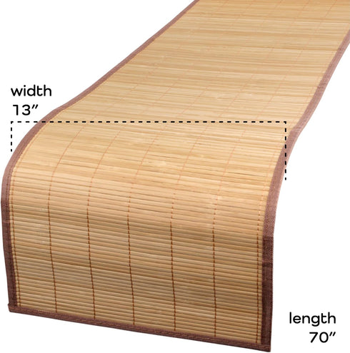 2 BambooMN Natural Slat Bamboo Table Runner with Fabric Border, Home Decor - Brown with Brown Border - Piece